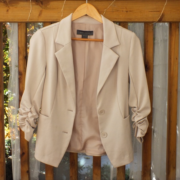 Beige Detailed/Rouched 3/4 Length Blazer - Picture 1 of 2